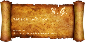 Matics Gábor névjegykártya
